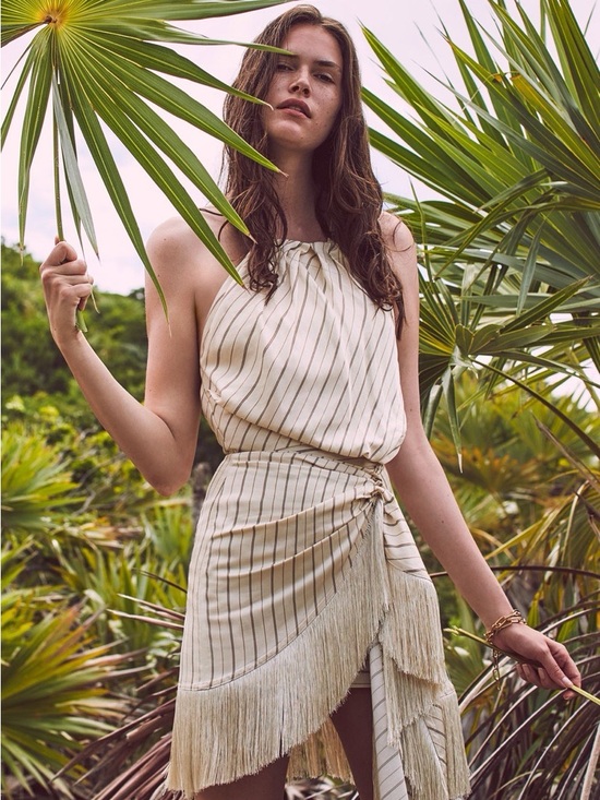Alexis Dresses & Skirts - Alexis Marina Striped Fringe Linen Wrap
Dress - S